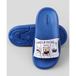 Pine Kids Slip On Sliders With Teddy Bear & Text Print - Blue