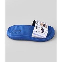 Pine Kids Slip On Sliders With Teddy Bear & Text Print - Blue