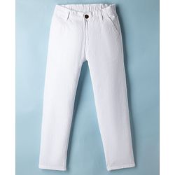 Pine Kids Denim Woven Full Length Solid Color Trousers - White