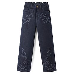 Pine Kids Denim Woven Full Length Jeans with Swirls and Suns Print - Blue