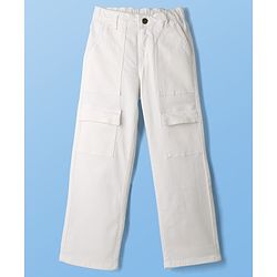 Pine Kids Woven Full Length Denim Jeans With Cargo Pockets - White