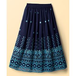 Pine Kids Georgette Woven Half Sleeves Floral Sequinned Choli & Lehenga Set With Dupatta - Navy Blue