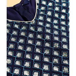 Pine Kids Georgette Woven Half Sleeves Floral Sequinned Choli & Lehenga Set With Dupatta - Navy Blue