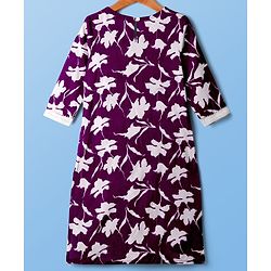 Pine Kids Cotton Woven Three Fourth Sleeves Floral Printed Kurti Churidar Set with Dupatta - Violet