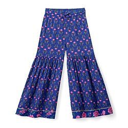 Pine Kids Cotton Woven Three Fourth Sleeves Kurti & Salwar Set with Floral Print - Blue