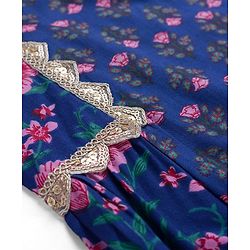 Pine Kids Cotton Woven Three Fourth Sleeves Kurti & Salwar Set with Floral Print - Blue