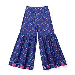 Pine Kids Cotton Woven Three Fourth Sleeves Kurti & Salwar Set with Floral Print - Blue
