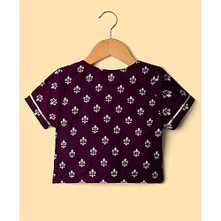 Pine Kids Woven Lehenga Choli and Dupatta with Half Sleeves and Floral Print - Violet
