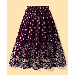 Pine Kids Woven Lehenga Choli and Dupatta with Half Sleeves and Floral Print - Violet