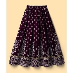 Pine Kids Woven Lehenga Choli and Dupatta with Half Sleeves and Floral Print - Violet