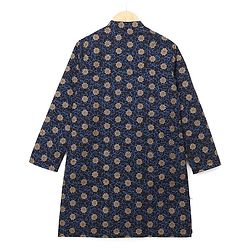 Pine kids 100% Cotton Woven Full Sleeves Floral Foil Printed Kurta - Navy Blue
