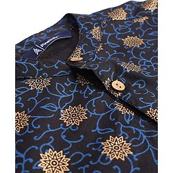 Pine kids 100% Cotton Woven Full Sleeves Floral Foil Printed Kurta - Navy Blue