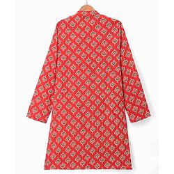 Pine Kids Cotton Woven Full Sleeves Kurta With Floral Print - Red