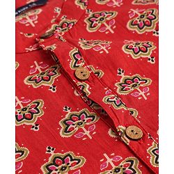 Pine Kids Cotton Woven Full Sleeves Kurta With Floral Print - Red