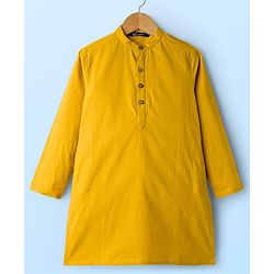 Pine Kids Cotton Woven Full Sleeves Kurta Pyjama Set and Floral Printed Jacket - Mustard