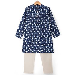 Pine Kids Cotton Woven Full Sleeves Printed Kurta Pyjama Set - Navy Blue
