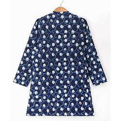 Pine Kids Cotton Woven Full Sleeves Printed Kurta Pyjama Set - Navy Blue