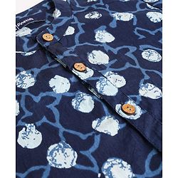 Pine Kids Cotton Woven Full Sleeves Printed Kurta Pyjama Set - Navy Blue