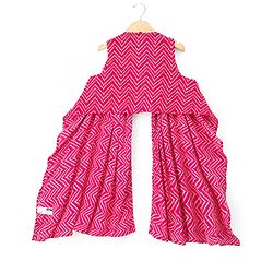 Pine Kids Rayon Woven Sleeveless Bandhani Printed Top Pant Set with Ethnic Jacket - Dark Pink