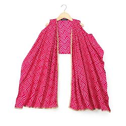 Pine Kids Rayon Woven Sleeveless Bandhani Printed Top Pant Set with Ethnic Jacket - Dark Pink
