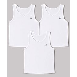 Pine Kids Cotton Lycra Knit Sleeveless Set Of Vests With Logo Print Pack Of 3 - White