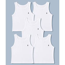 Pine Kids Cotton Lycra Knit Sleeveless Solid Vests Pack of 5 - White