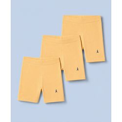 Pine Kids Cotton Lycra Knit Cycling Shorts With Logo Print Pack Of 3  - Beige