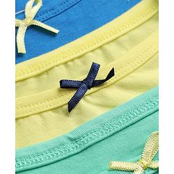 Pine Kids Cotton Lycra Knit Sleeveless Solid Slips With Bow Applique Pack Of 3 - Yellow Sea Green & Blue