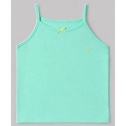 Pine Kids Cotton Lycra Knit Sleeveless Solid Slips With Bow Applique Pack Of 3 - Yellow Sea Green & Blue