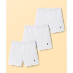 Pine Kids Cotton Lycra Knit Solid Cycling Shorts With Logo Print Pack Of 3  - White