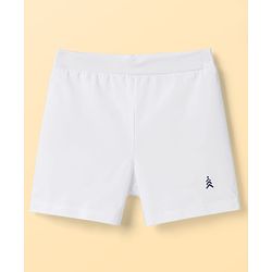 Pine Kids Cotton Lycra Knit Solid Cycling Shorts With Logo Print Pack Of 3  - White