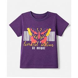 Pine Kids Cotton Knit Half Sleeves T-Shirts with Positive Attitude & Enjoy Every Moment Text and Flower Butterfly Print Pack of 3 - Yellow Red & Purple