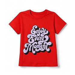 Pine Kids Cotton Knit Half Sleeves T-Shirts with Positive Attitude & Enjoy Every Moment Text and Flower Butterfly Print Pack of 3 - Yellow Red & Purple