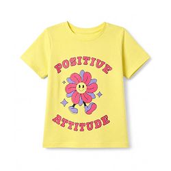 Pine Kids Cotton Knit Half Sleeves T-Shirts with Positive Attitude & Enjoy Every Moment Text and Flower Butterfly Print Pack of 3 - Yellow Red & Purple