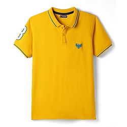 Pine Kids Cotton Knit Half Sleeves Polo T-Shirt with  Eagle Embroidered - Yellow