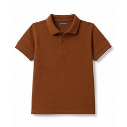 Pine Kids Cotton Knit Half Sleeves Solid Polo T-Shirt - Brown