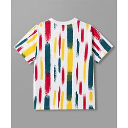 Pine Kids Cotton Knit Half Sleeves T-Shirt with Vertical Brush Stroke Print - White