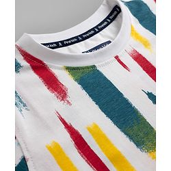 Pine Kids Cotton Knit Half Sleeves T-Shirt with Vertical Brush Stroke Print - White
