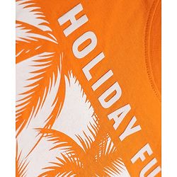 Pine Kids Cotton Knit Half Sleeves T-Shirt with Holiday Fun & Palm Tree Print - Orange