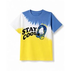Pine Kids Cotton Knit T-Shirt with Half Sleeves and Stay Cool Print - Yellow