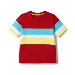 Pine Kids Cotton Knit T-Shirts with Half Sleeves and Color Block Pattern - Red