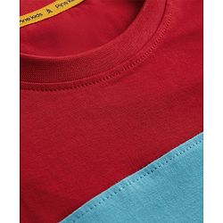 Pine Kids Cotton Knit T-Shirts with Half Sleeves and Color Block Pattern - Red