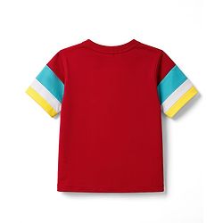 Pine Kids Cotton Knit T-Shirts with Half Sleeves and Color Block Pattern - Red