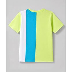 Pine Kids Cotton Knit T-Shirts with Half Sleeves and Color Block Pattern - Limegreen