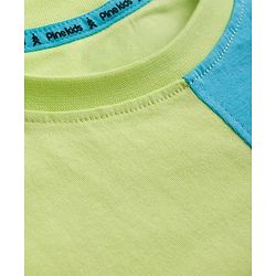 Pine Kids Cotton Knit T-Shirts with Half Sleeves and Color Block Pattern - Limegreen