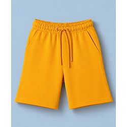 Pine Kids Cotton Denim Knit Half Sleeves T-shirt & Shorts Set With Text Print - Offwhite & Yellow