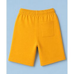 Pine Kids Cotton Denim Knit Half Sleeves T-shirt & Shorts Set With Text Print - Offwhite & Yellow