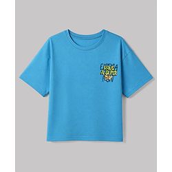Pine Kids Cotton Denim Knit Half Sleeves T-shirt and Shots Set With Text Print - Sky Blue