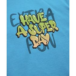 Pine Kids Cotton Denim Knit Half Sleeves T-shirt and Shots Set With Text Print - Sky Blue