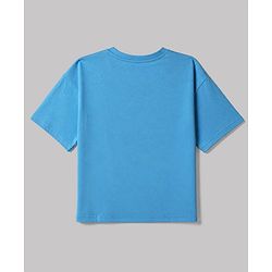 Pine Kids Cotton Denim Knit Half Sleeves T-shirt and Shots Set With Text Print - Sky Blue